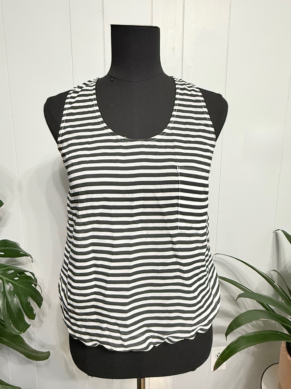 #18)  NWOT Striped Black & White Sheer Tank Top  Super Cute